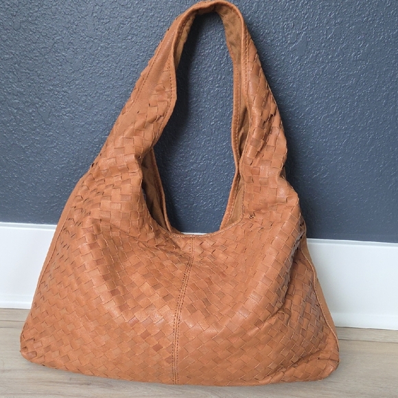 Vintage Woven Leather Brown Slouchy Purse Bag
